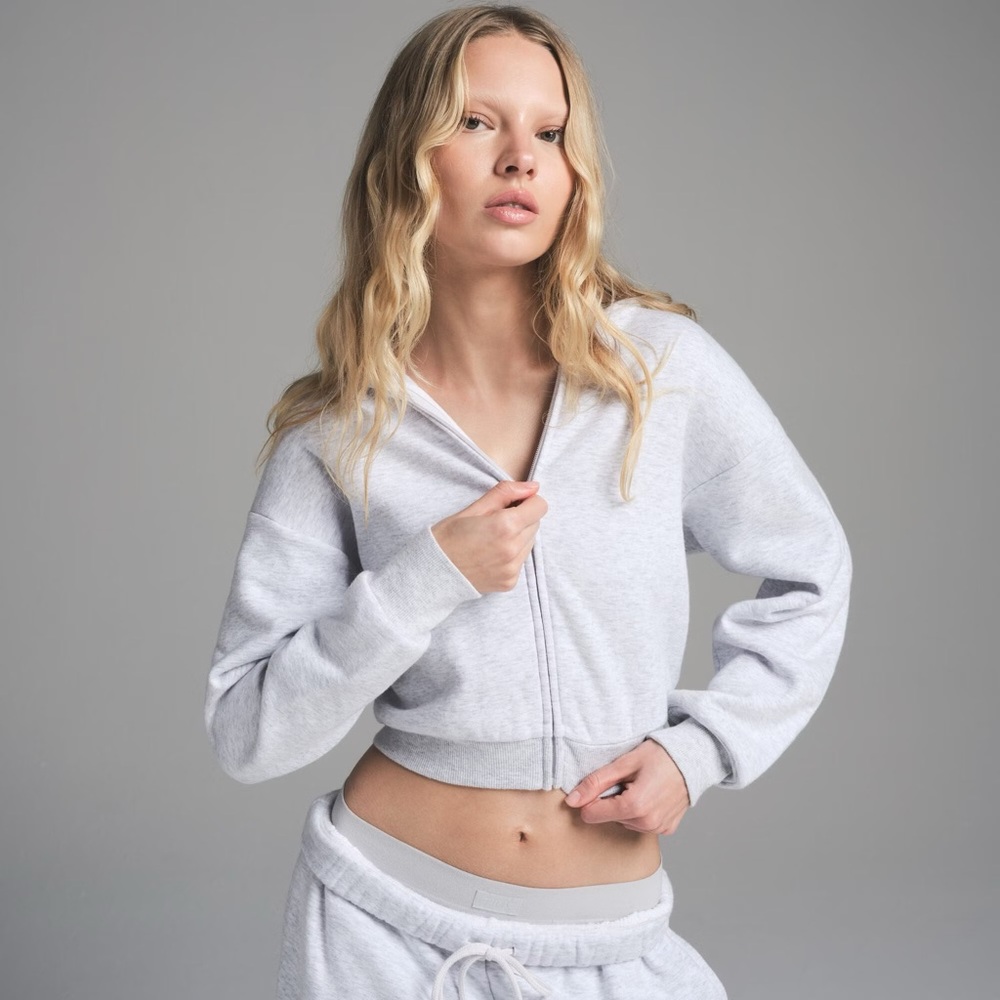 SKIMS Cotton Fleece Shrunken Zip Up Hoodie